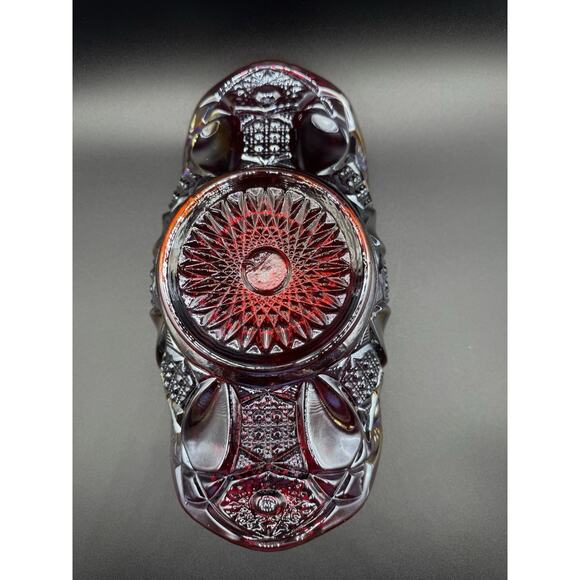 L E Smith Ruby Red Iridescent Carnival Glass Quintec Pattern Banana Bowl Vintage - Picture 5 of 7